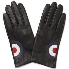 women's black Leather gloves pair raf classic roundel target circle red white blue full